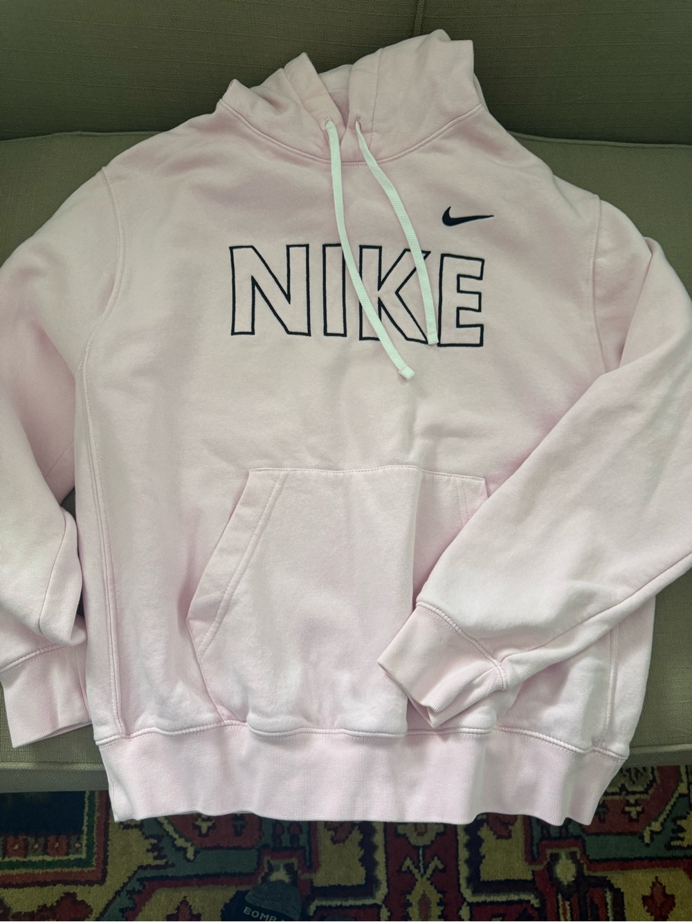 Oversized Nike Light Pink Crewneck Hoodie with Black Logo